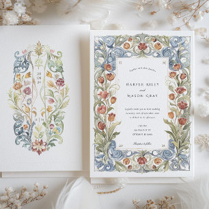 Watercolor Tulip Art nouveau Bröllop Inbjudningar