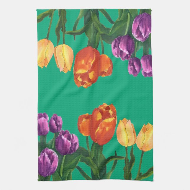 Watercolor Tulip Fields Kitchen Towels Kökshandduk (Vertikal)