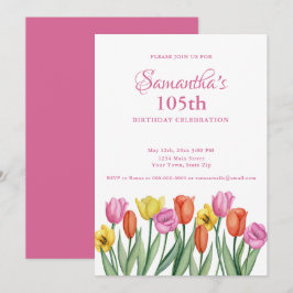 Watercolor Tulips 105th Birthday Party Inbjudningar