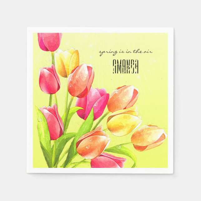 Watercolor Tulips Bouquet Monogram Pappersservett (Framsidan)