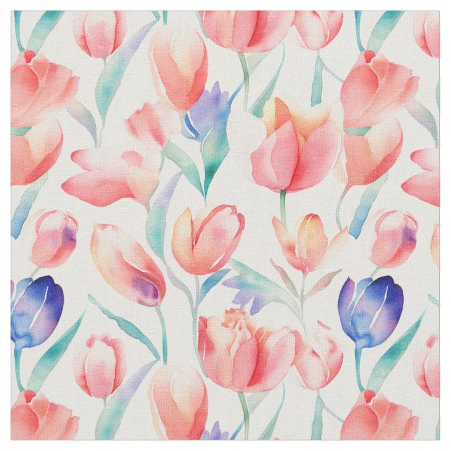Watercolor Tulips Mönster Fabric Tyg (Närbild)