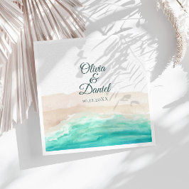 Watercolor Turkos Sandy Beach Wedding Pappersservett