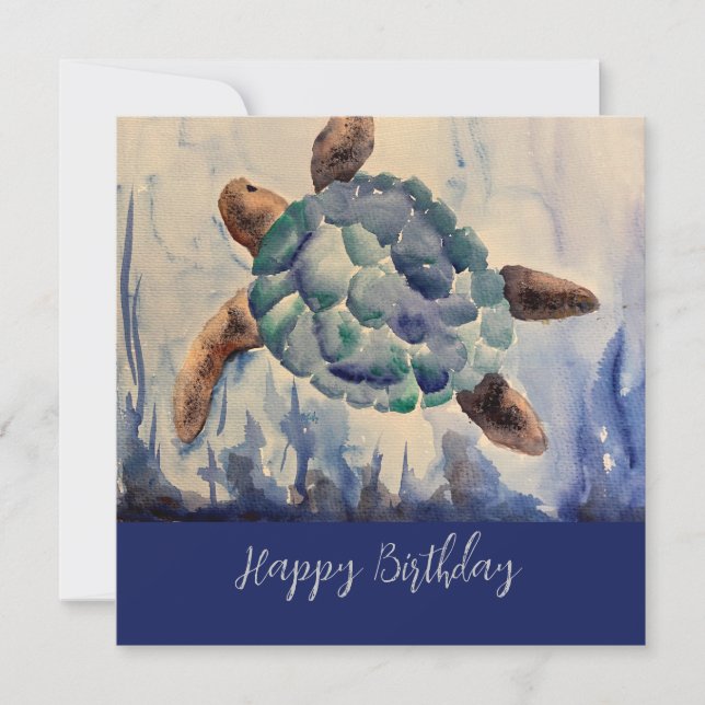 Watercolor Turtle Birthday Notecard Tack Kort (Framsida)