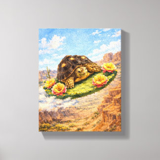 Watercolor Turtle flying on a magic cactus pad Canvastryck
