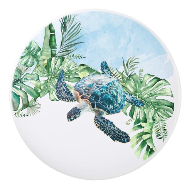  Watercolor Turtle Tropical Leaves Knopp (Framsidan)