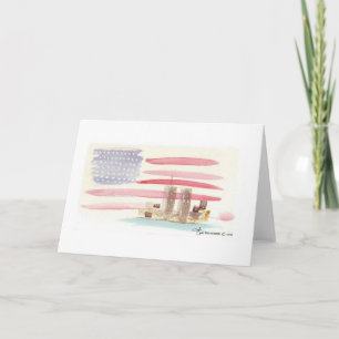 Watercolor U.S. Flagga with Trade Torn Card Kort