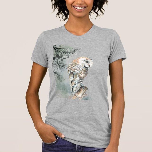 Watercolor Uggla Bird Wildlife Nature Art T-Shirt (Framsida)