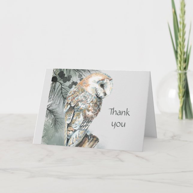 Watercolor Uggla Bird Wildlife Nature Tack Pos Kort (Framsida)