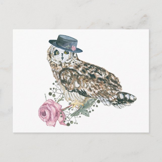 Watercolor Uggla Vykort (Framsida)