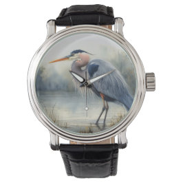 Watercolor Underbar Blue Heron Vatten Bird Wildlif Armbandsur