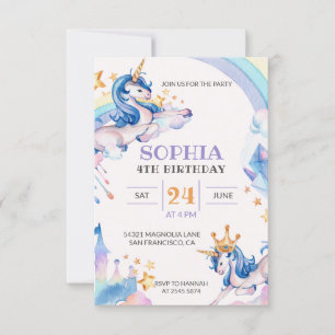 Watercolor Unicorn Birthday Inbjudningar