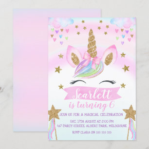 Watercolor Unicorn Födelsedagsfest inbjudan