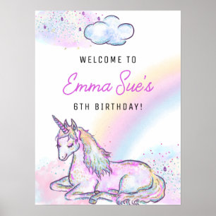 Watercolor Unicorn Magic Day Girl's Birthday Poster
