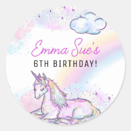 Watercolor Unicorn Magic Day Girl's Birthday Runt Klistermärke