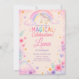 Watercolor Unicorn Party Invite Inbjudningar