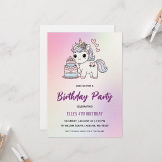 watercolor unicorn rainbow birthday invitation inbjudningar