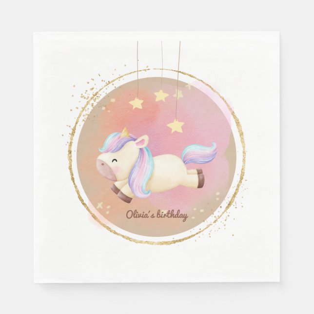 Watercolor Unicorn Rainbow Party Napkins Pappersservett (Framsidan)