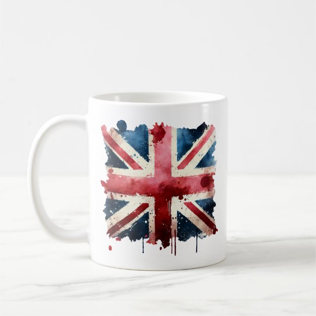 Watercolor Union Jack Flagga Kaffemugg (Vänster)