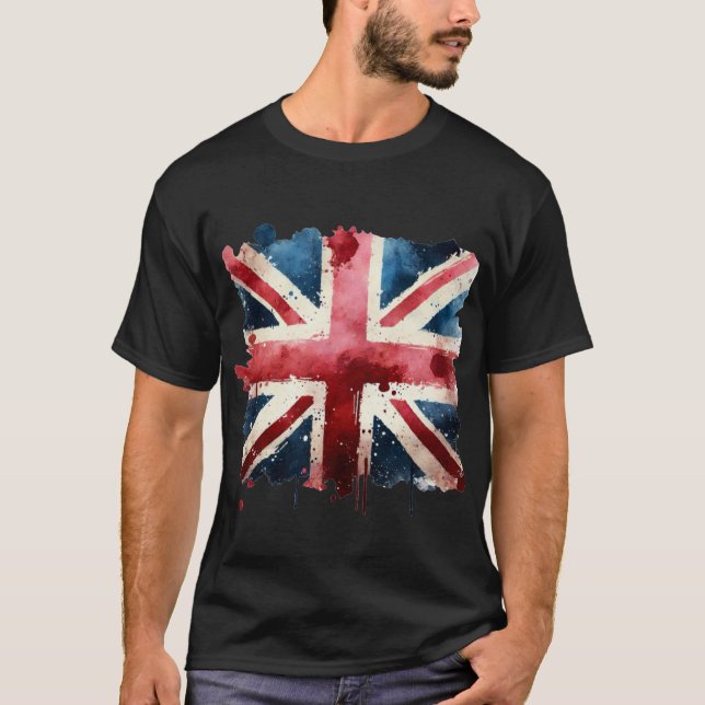 Watercolor Union Jack Flagga T Shirt (Framsida)