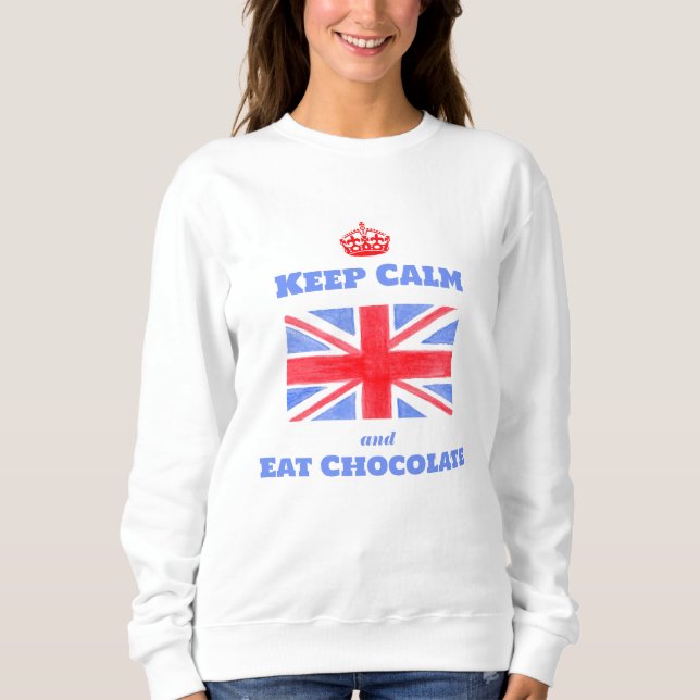 Watercolor Union Jack Keep Calm Eat Chocolate T Shirt (Framsida)