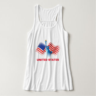 Watercolor United Stater Flagga med Dam Liberty Pl Linne Med Racerback