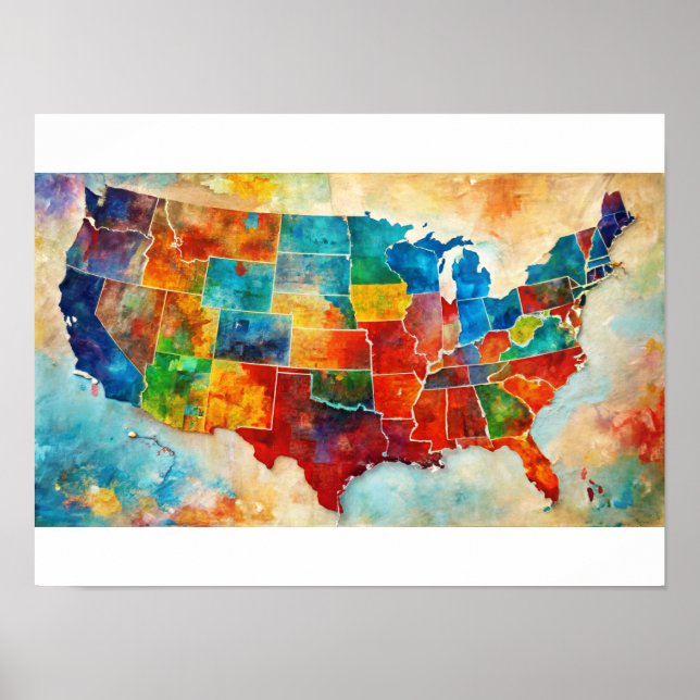 Watercolor USA Karta Poster (Framsidan)