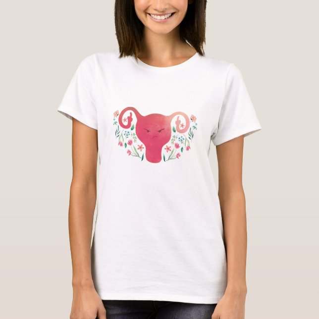 Watercolor Uterus Mitten Finger T-Shirt (Framsida)