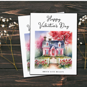 Watercolor Valentine Day House Real Gods Helg Vykort