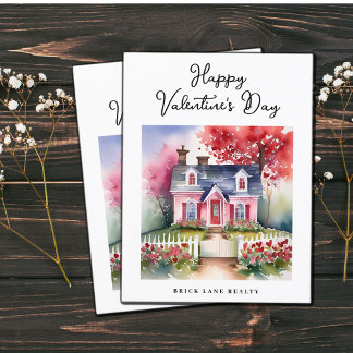 Watercolor Valentine Day House Real Gods Helg Vykort