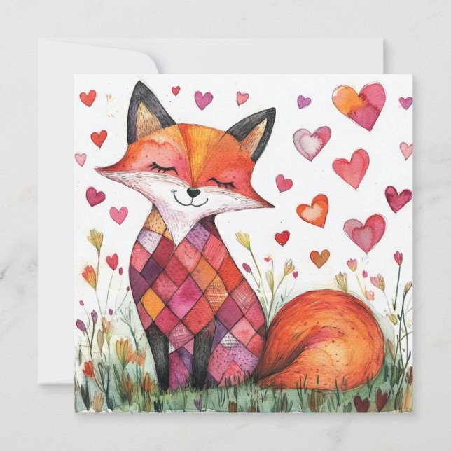 Watercolor Valentine Fox Card Julkort (Framsida)