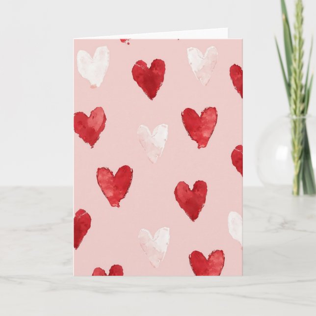 Watercolor Valentine Hearts Card Kort (Framsida)