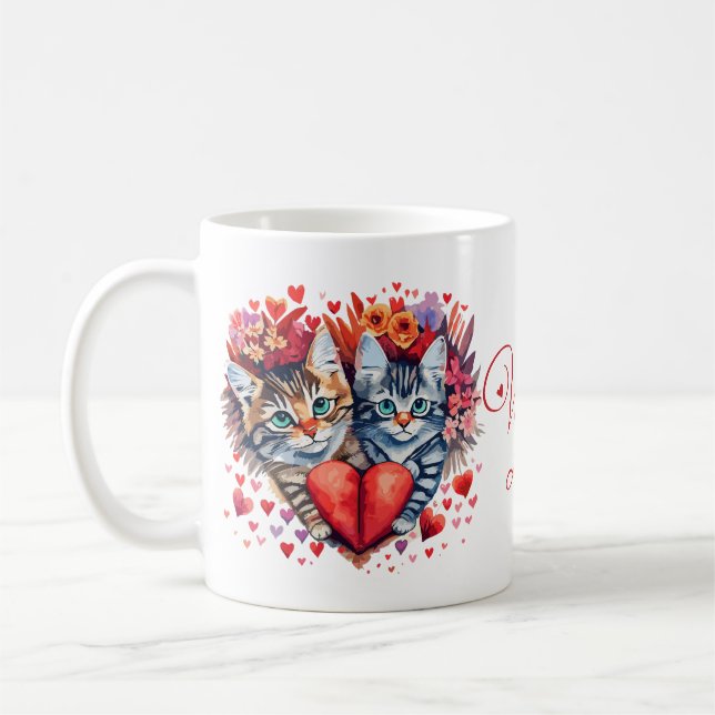 Watercolor Valentines cats with love Kaffemugg (Vänster)