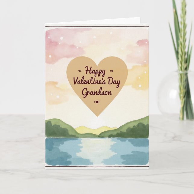 Watercolor Valentines Day Grandson Card Kort (Framsida)