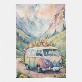 Watercolor Van med Anpassningsbar License Plate Gi Kökshandduk