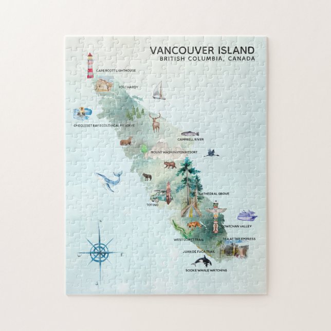 Watercolor Vancouver Island Karta Art Pussel (Vertikal)