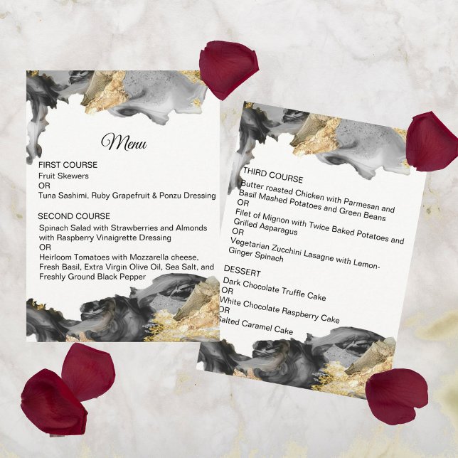 Watercolor Vanessa Black and White Bröllop Menu Meny (Skapare uppladdad)
