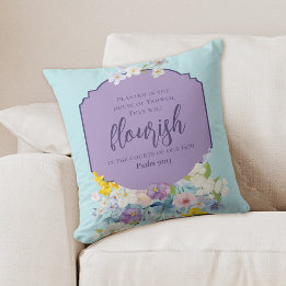 Watercolor Vår Blommigt Bouquet Bible Verse Kudde
