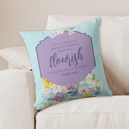 Watercolor Vår Blommigt Bouquet Bible Verse Kudde