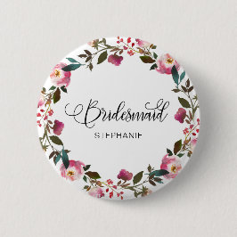 Watercolor Vår Blommigt Bridesmaid Knapp