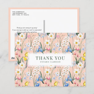 Watercolor Vår blommor Botanical Tack Vykort