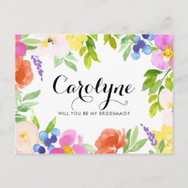 Watercolor Vår Blooms blir min bridesmaid Inbjudan Vykort