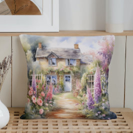 Watercolor Vår Cottage Garden Charm Kudde