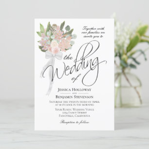 Watercolor Vår Rosa Bouquet Rustic Boho Bröllop Inbjudningar