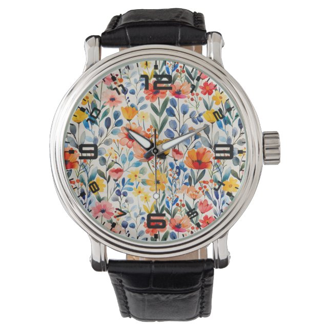 Watercolor Vår Wildblommor Background-99034 Armbandsur (Framsida)