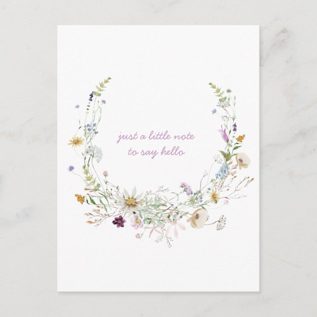 Watercolor Vår Wildblommor tänker på dig Vykort (Framsida)