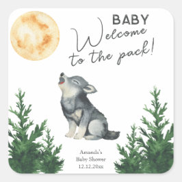 Watercolor Varg Baby Shower Fyrkantigt Klistermärke