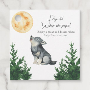 Watercolor Varg Baby Shower Poppa! När hon poppar Gåvor Etiketter