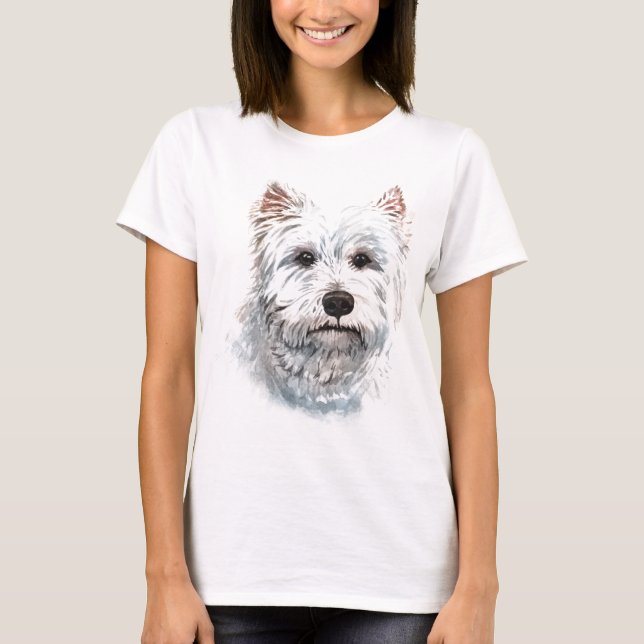 Watercolor Väster Highland White Terrier T Shirt (Framsida)