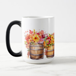 WATERCOLOR VATTEN BARRELS ORANGE GULA BLOMMOR MAGISK MUGG