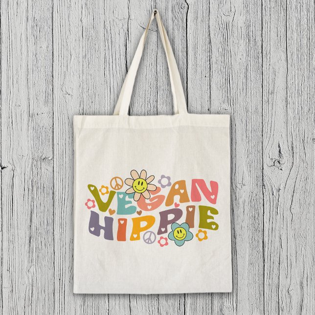 Watercolor Vegan Trendig Flowers Retro Tygkasse (Skapare uppladdad)